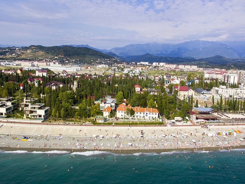 Вид с моря на базу отдыха Адлер